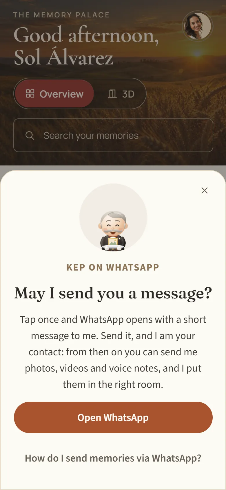 Add via WhatsApp: send photos and voice messages to Kep, the porter